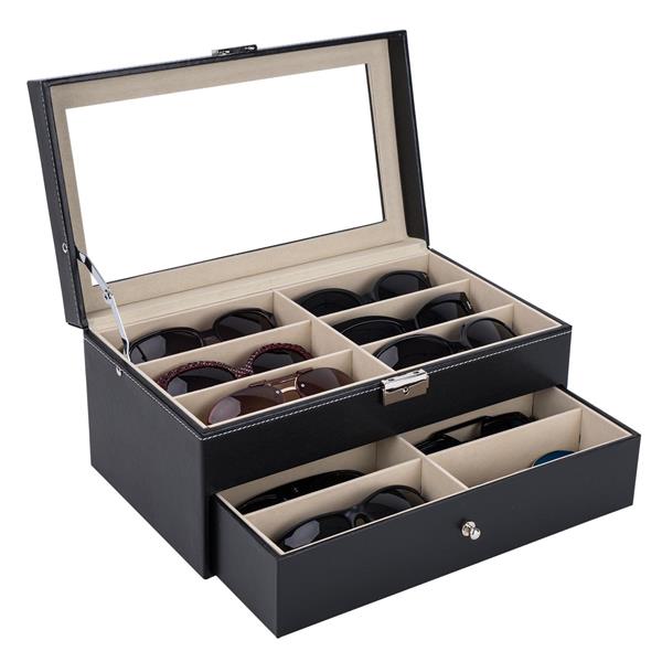 12-Piece Lockable Leather Eyeglasses Display Case