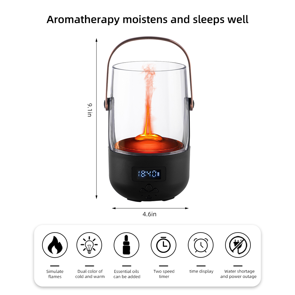 Flame Effect Aroma Diffuser — Ultrasonic Cool Mist Humidifier with LED Fire Glow