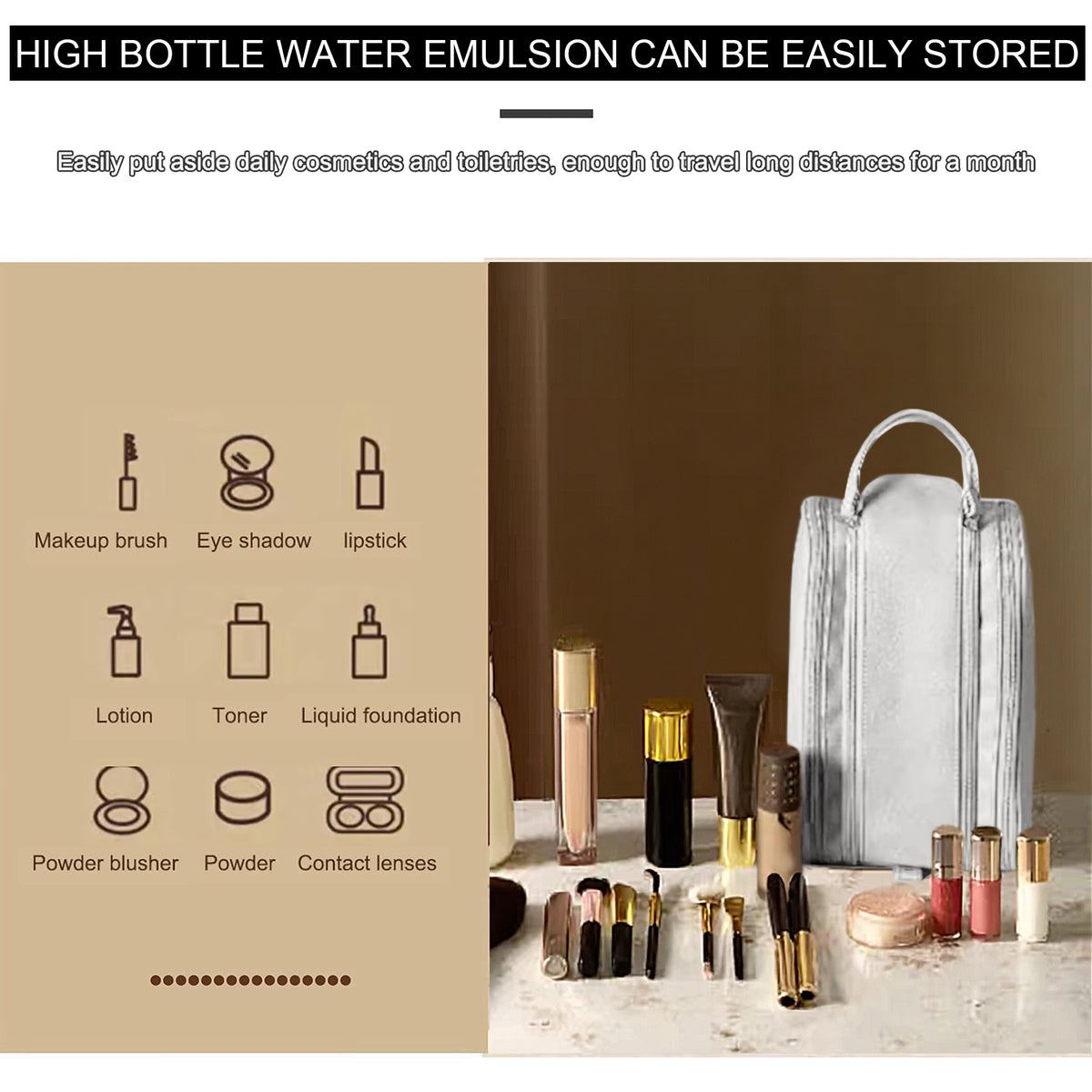Flat-Open Travel Makeup Organizer Bag — Waterproof PU Leather Cosmetic Bag with Compartments