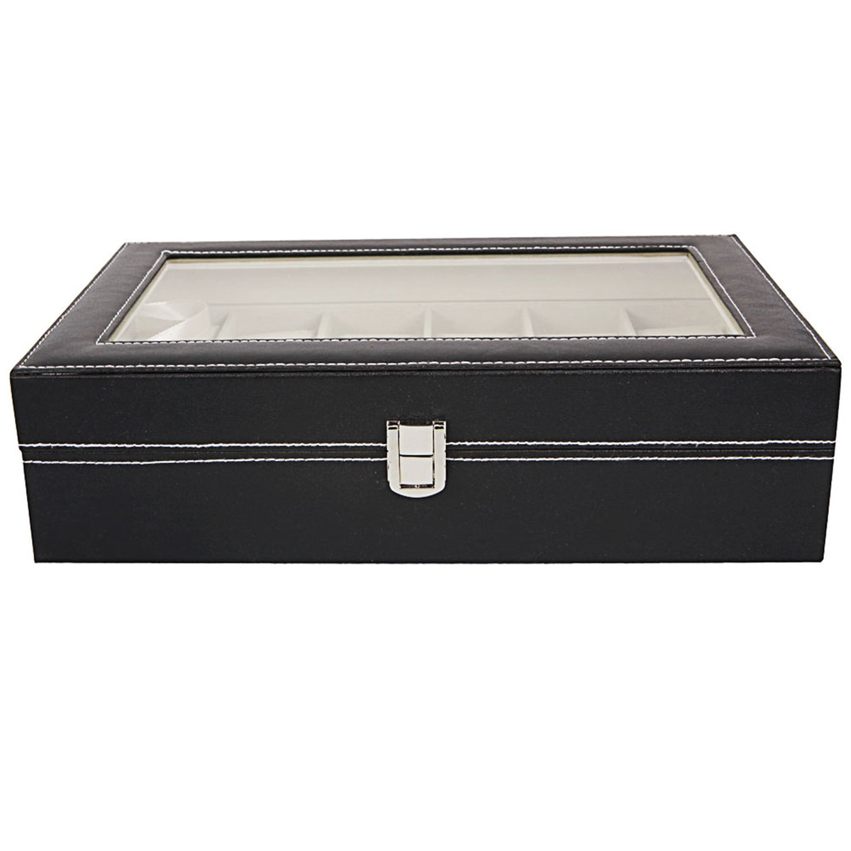 12-Slot Glass-Top Leather Watch Display Box