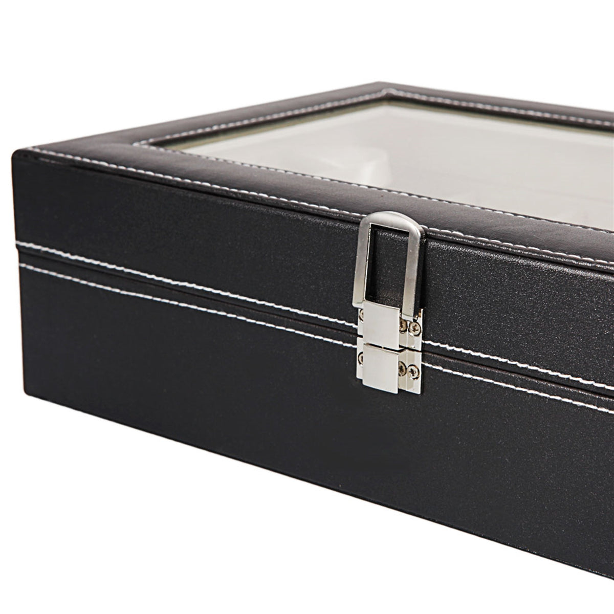 12-Slot Glass-Top Leather Watch Display Box