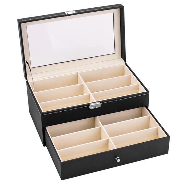 12-Piece Lockable Leather Eyeglasses Display Case