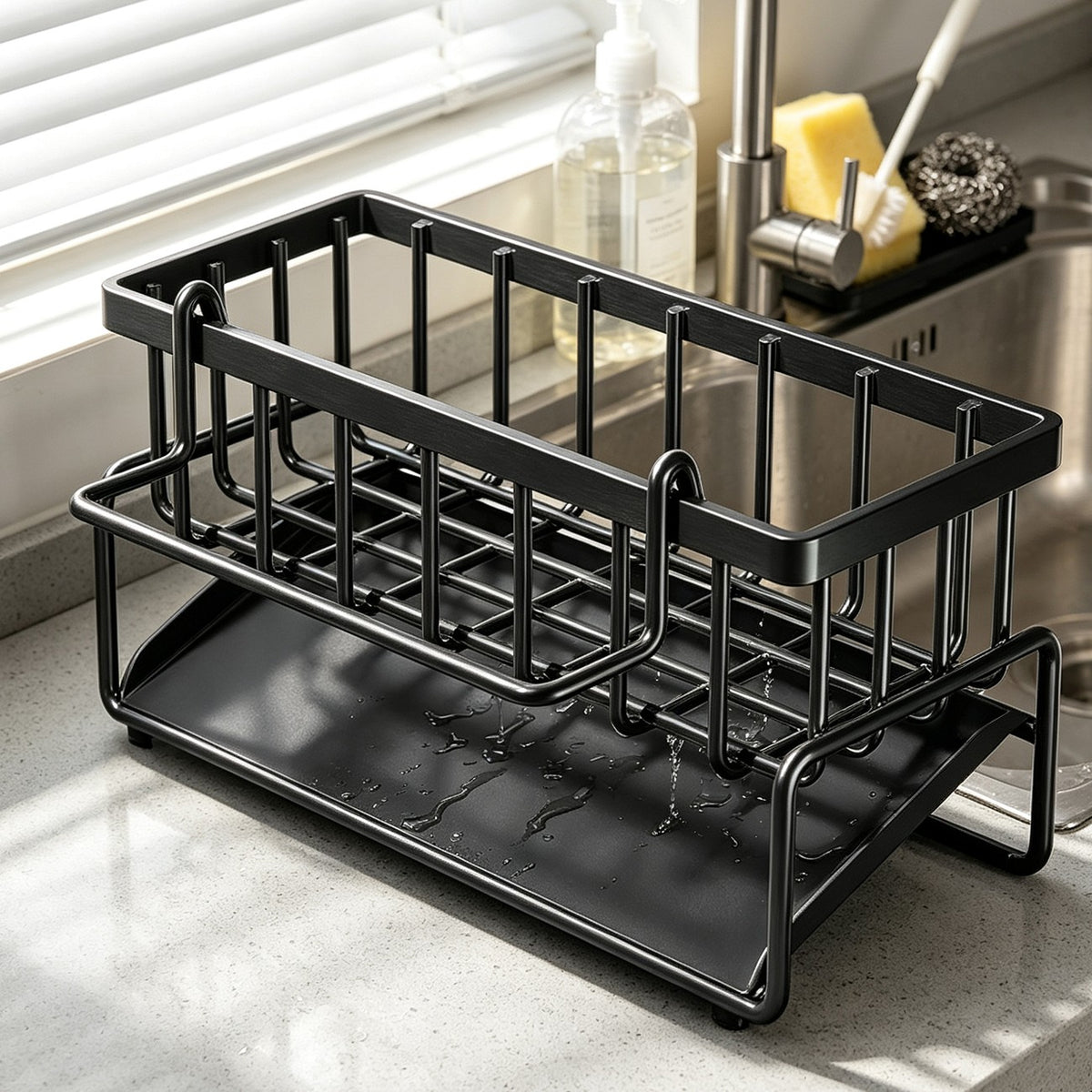 Stainless Steel Kitchen Sink Caddy — Sponge & Brush Holder Organizer