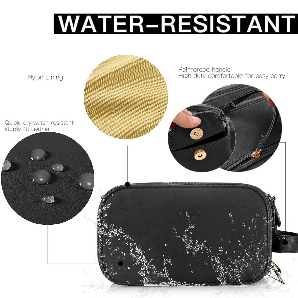 Flat-Open Travel Makeup Organizer Bag — Waterproof PU Leather Cosmetic Bag with Compartments