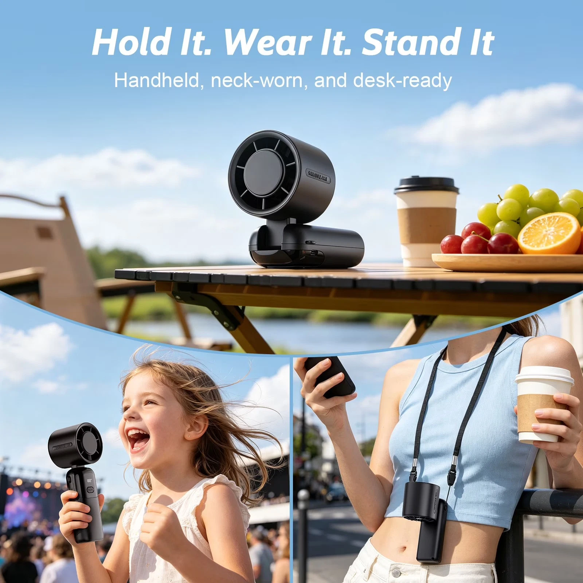 Turbo Handheld Fan with Ice Cooling & LED Display — 100-Speed Rechargeable Portable Fan, 90° Foldable, USB-C Fast Charging