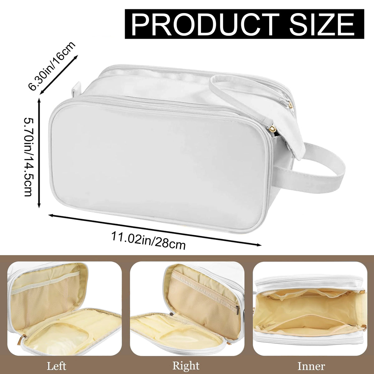 Flat-Open Travel Makeup Organizer Bag — Waterproof PU Leather Cosmetic Bag with Compartments
