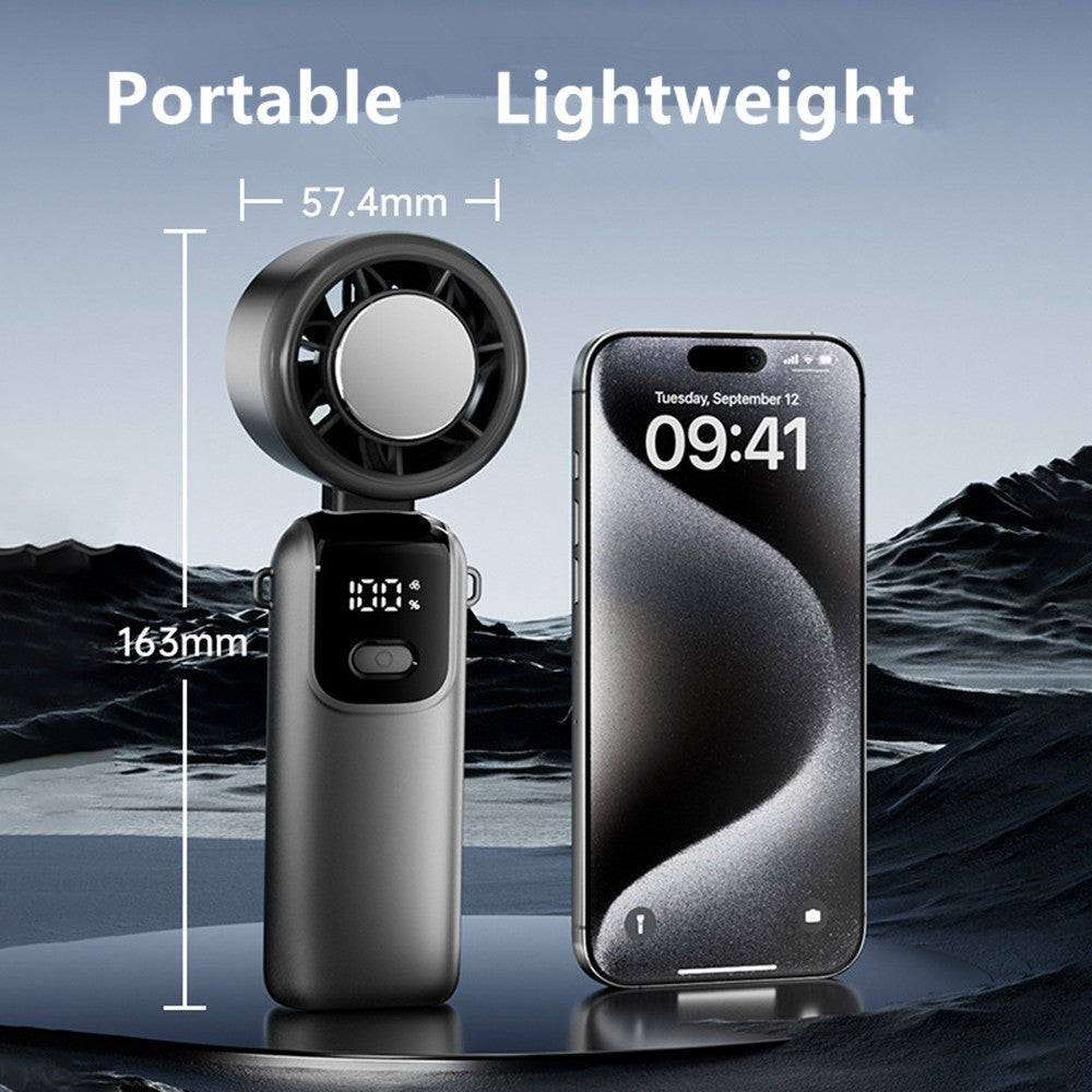 Turbo Handheld Fan with Ice Cooling & LED Display — 100-Speed Rechargeable Portable Fan, 90° Foldable, USB-C Fast Charging