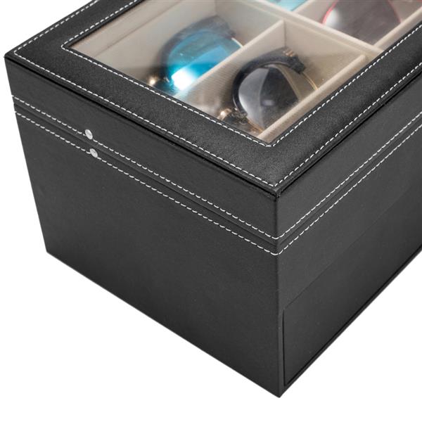 12-Piece Lockable Leather Eyeglasses Display Case