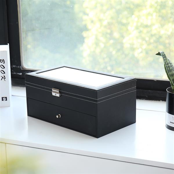 12-Piece Lockable Leather Eyeglasses Display Case
