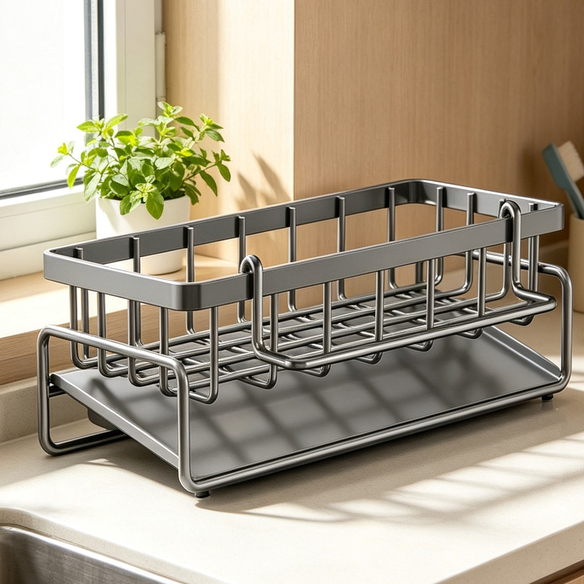 Stainless Steel Kitchen Sink Caddy — Sponge & Brush Holder Organizer