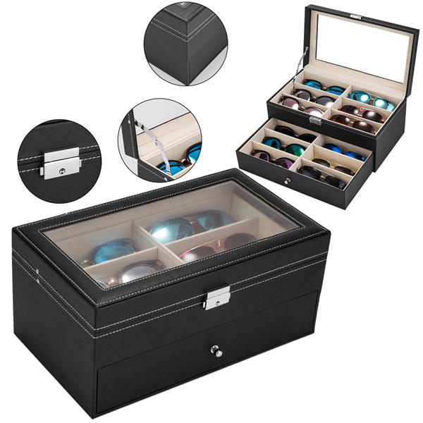 12-Piece Lockable Leather Eyeglasses Display Case