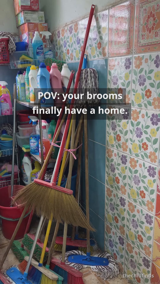Wall-Mount Broom & Mop Holder — Garage/Kitchen Tool Organizer